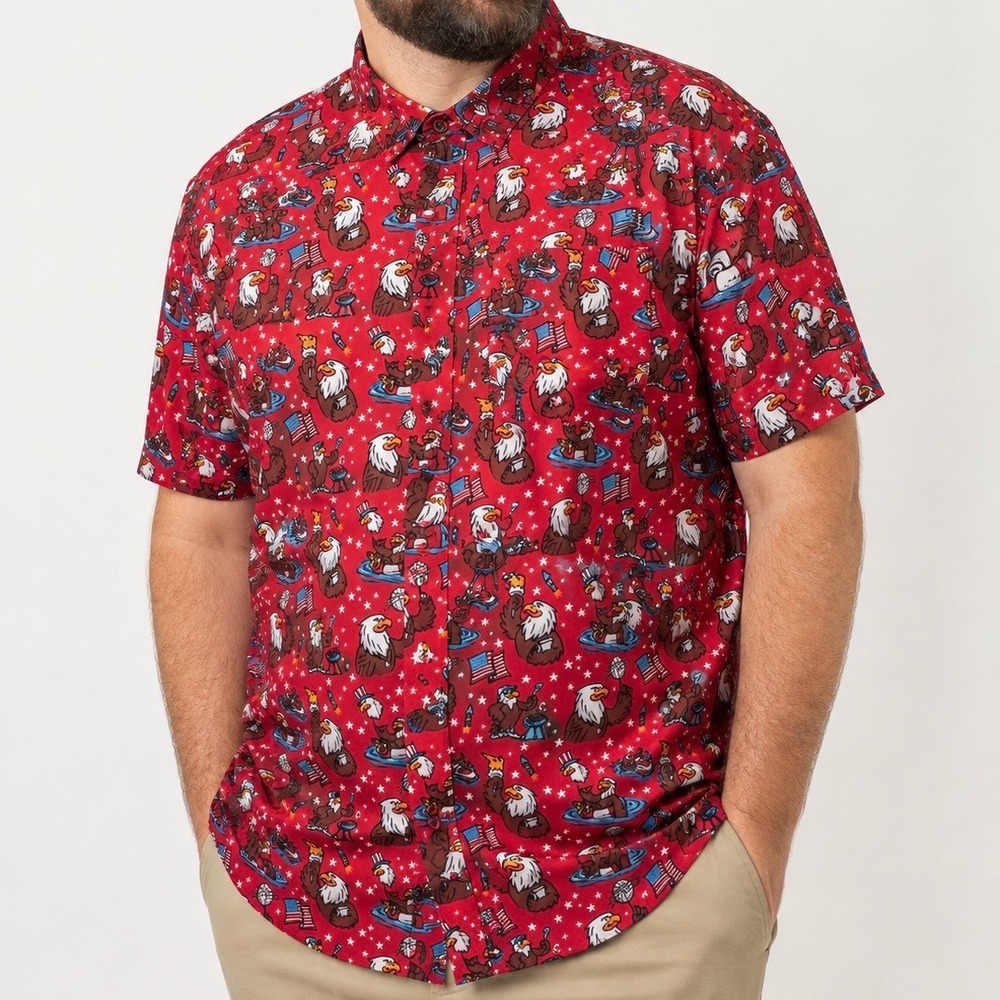 RSVLTS Kunuflex Patriotic Bald Eagle Button Up Shirt Men's 2XL USA July 4th